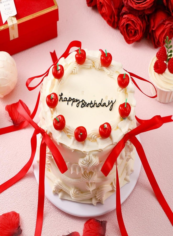 Conelist 15 Pcs Cherry Birthday Decorations Cherry Candles and Bow Cake Toppers Cute Fruit Shaped Candles Mini Party Favors Decorative for Birthday Bridal Wedding Party Supplies Table(Red, Burgundy) - Image 3